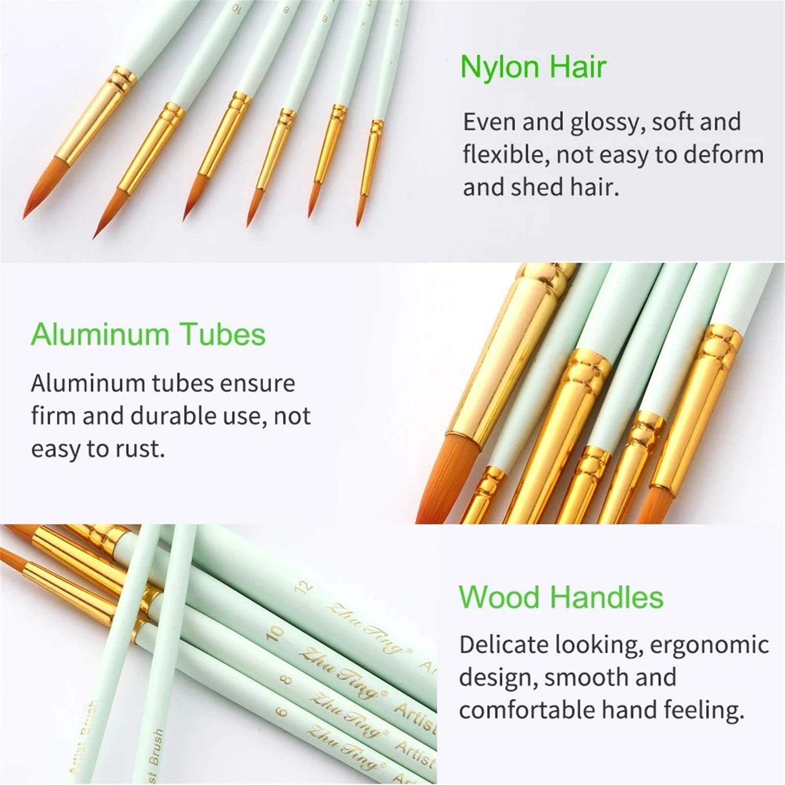Ensembles de Pinceaux 6pcs Art Pinceau Stylo Plat Rond Pointe Peinture Professionnelle pour Débutants et Professionnels(Rose)