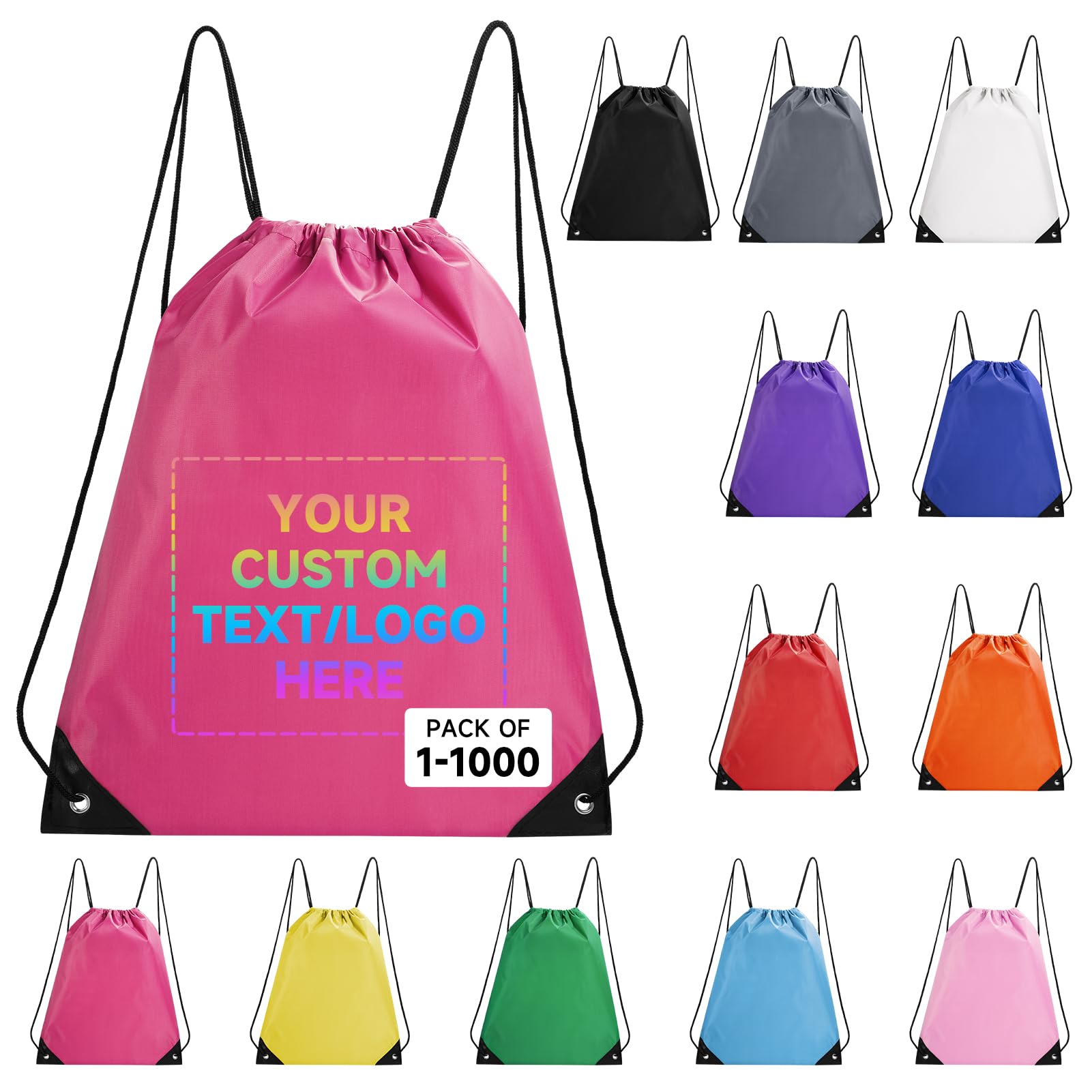 Chrifansi Custom Drawstring Bags With Logo, 1 Pack Personalized Text Drawstring Backpack Bulk Great for Travelling, Gym and for Everyday Use (Rose Red