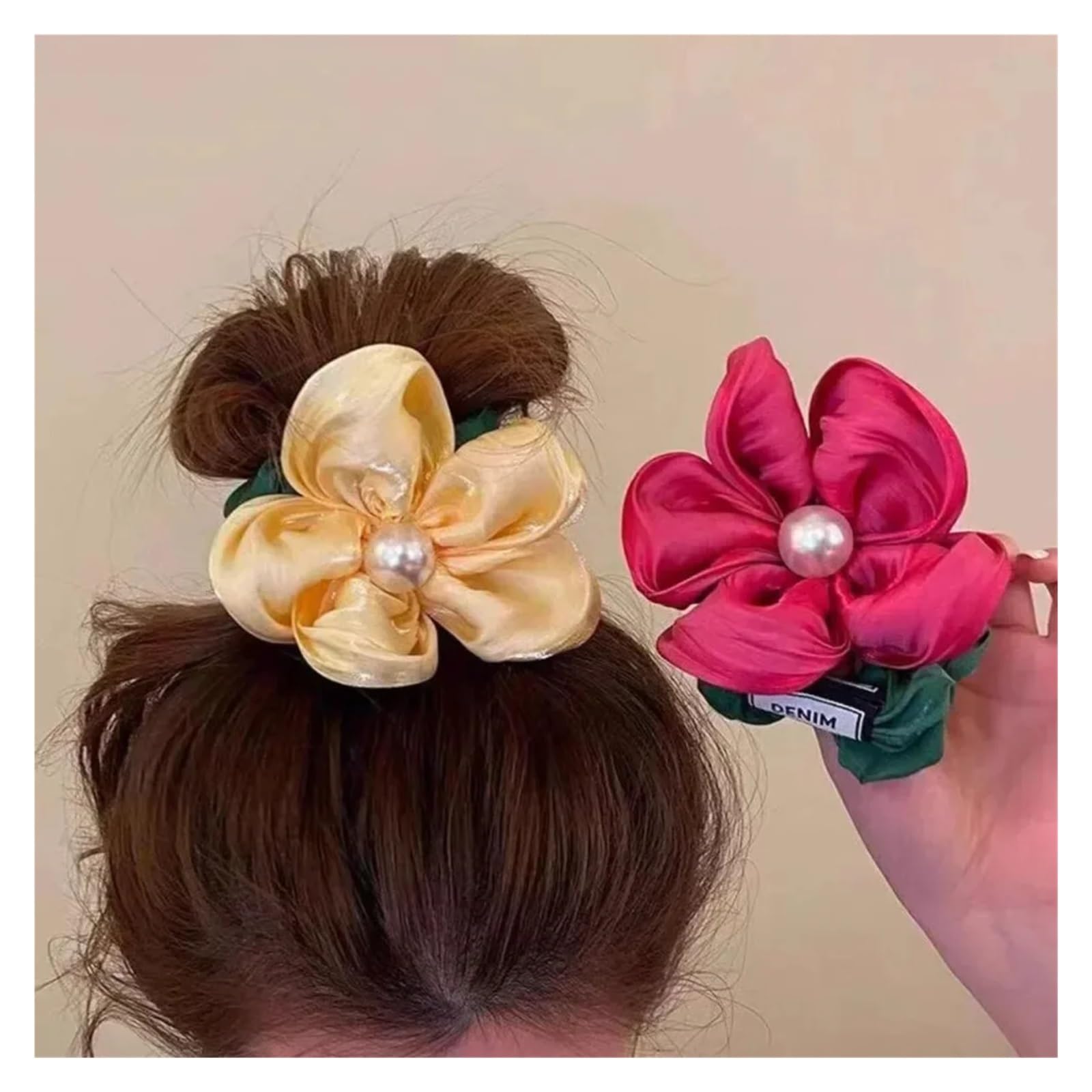 Coleteros Pelo Mujer 4 piezas elegantes de cuerdas for el cabello con flores perla, coleteros elásticos organza, accesorios for, tocados(Orange)