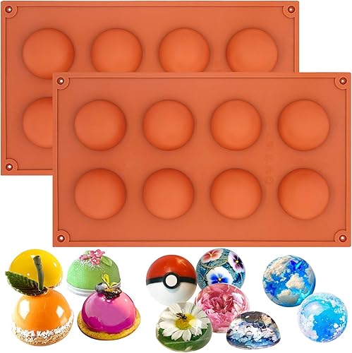 FUNSHOWCASE Molde de silicona para tarta de té semisferio de cúpula hemisférica de 8 cavidades, 2 en conjunto