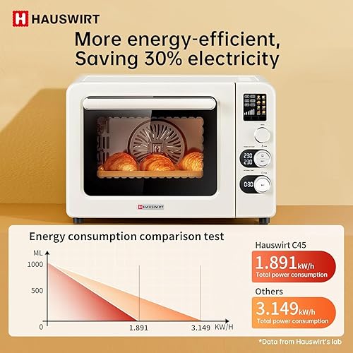 Miniatura 5 de Hauswirt Horno tostador con freidora de aire, horno de convección de encimera extra grande de 42 cuartos de galón, control preciso NTC dual para un
