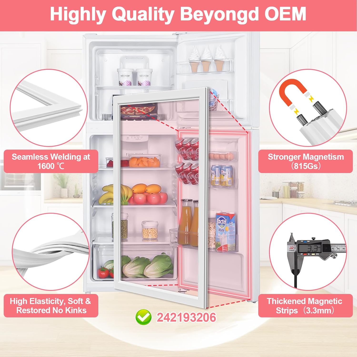 LXun Upgraded 242193206 Refrigerator Door Gasket Replacement for Kenmore Crosley Frigidaire Refrigerator Door Seal Replacement for Frigidaire 242193206 Door Gasket FFTR1828SP3A FFTR1828SE0 CRT185SS1