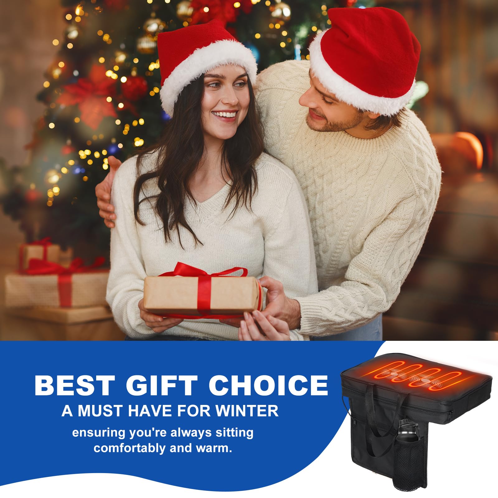 Nice C Heated Seat Cushion, Heated Stadium Seat, Heated Seat, Heated Massage Bleacher Cushion with Carry Handle, Cup Holder for Stadium, Bleachers, Camping (1-Pack)