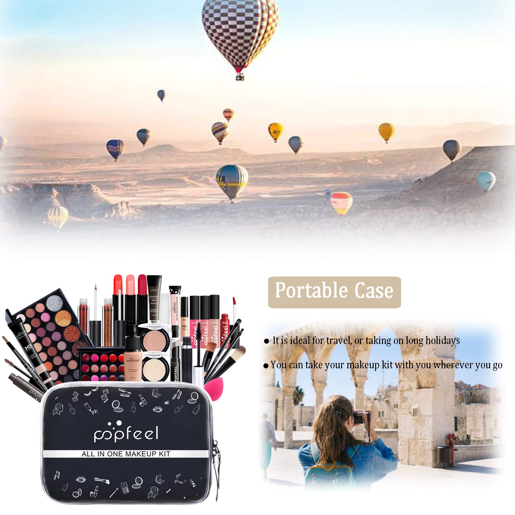 RoseFlower Schminkset Mädchen Make Up Set Teenager Schminkkoffer Kosmetische Makeup Paletten Lidschatten Vollgesichts Schminke mit Tragbare Reise Aufbewahrungstasche