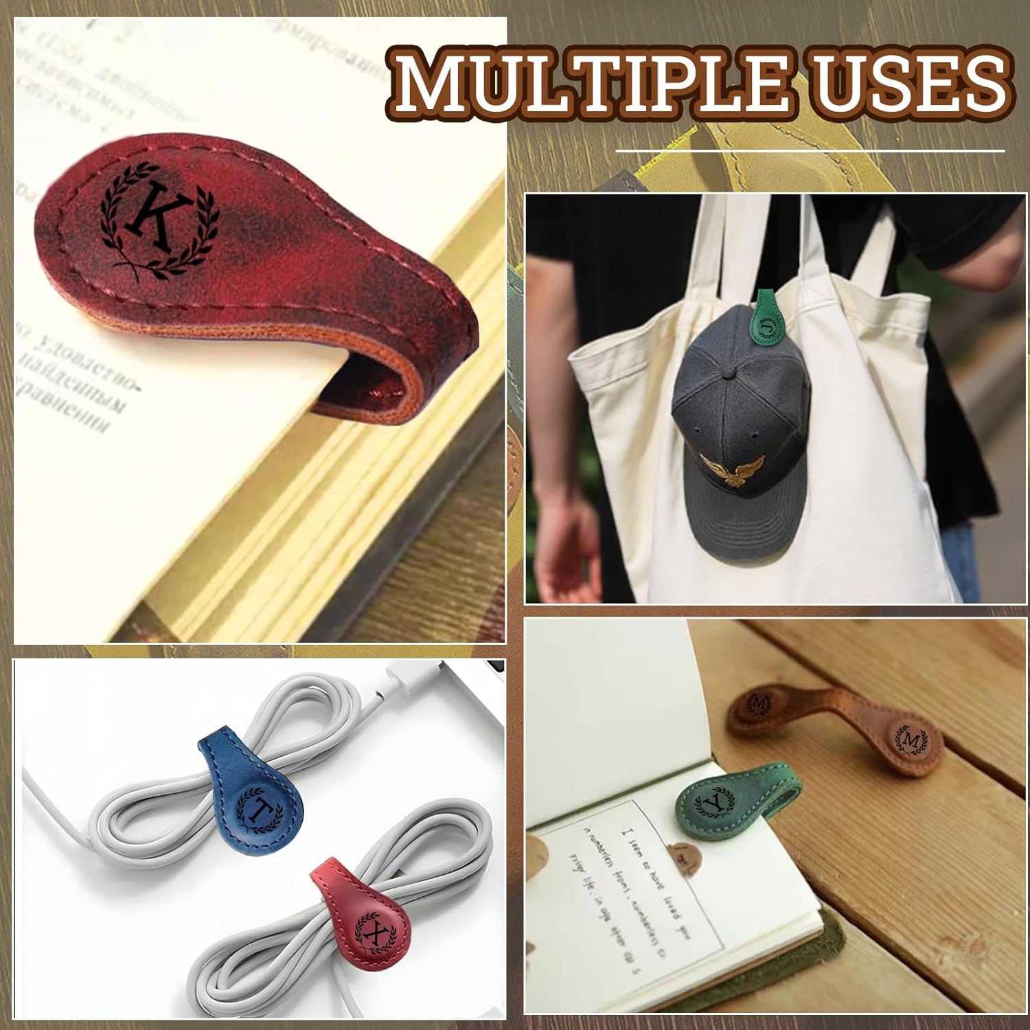 Personalized Magnetic Leather Bookmark - 26 Letters Vintage Engraved Book Marks,Custom Bookmark with Initial,Bookmarks for Women,Reading,Book Lovers (Blue, S) - Image 3