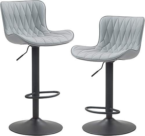 Finnhomy Juego de 2 taburetes de bar, modernos taburetes de bar giratorios de piel sintética de 360, altura del asiento de 24 a 32.5 pulgadas con