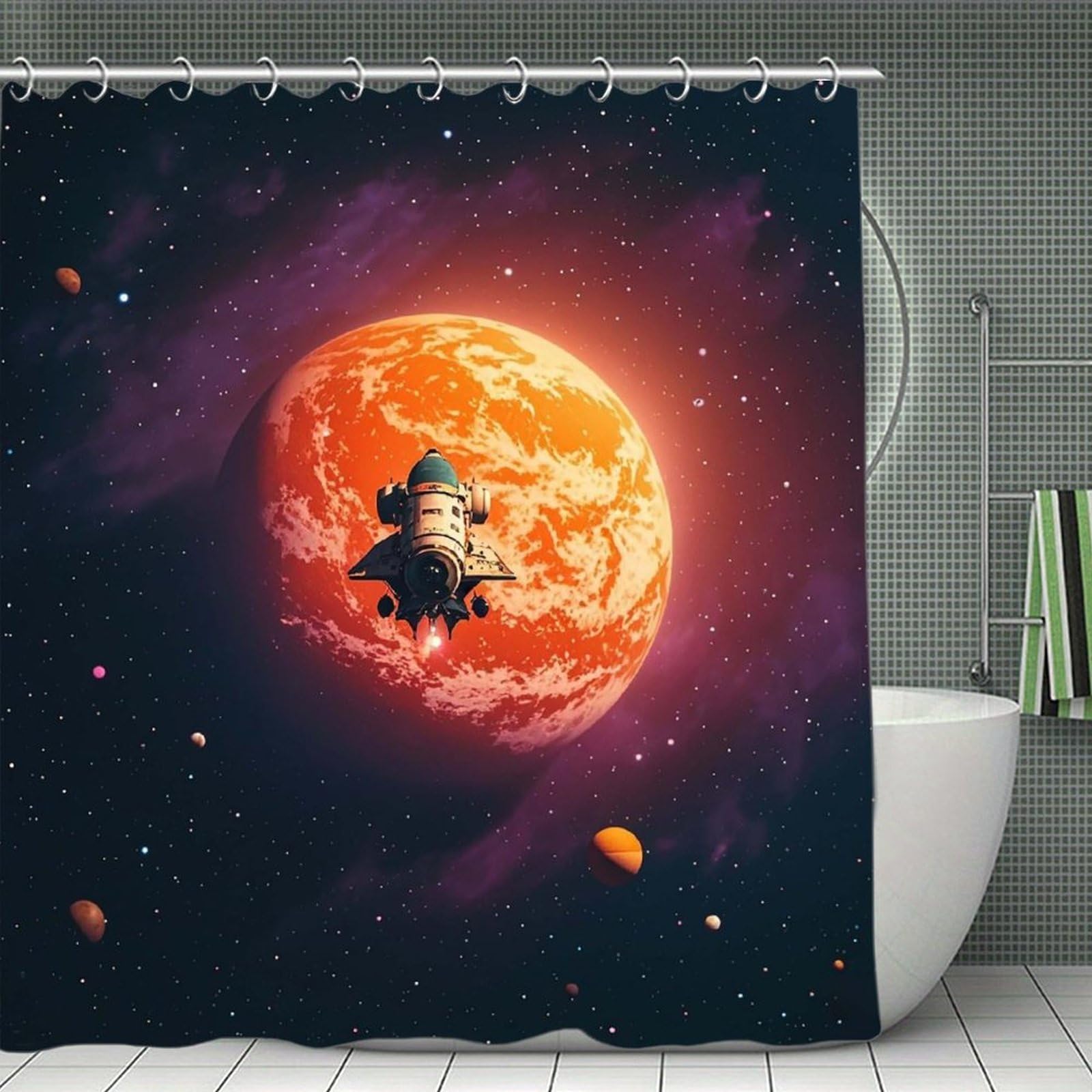 QMNLKH Sunset in Outer Space Shower Curtain with Hooks, Waterproof Bath Curtains for Bathroom, Lightweight Bath Curtains Liner for Hotel, Personalized Bath Curtain for Spa, 70.8 Inch
