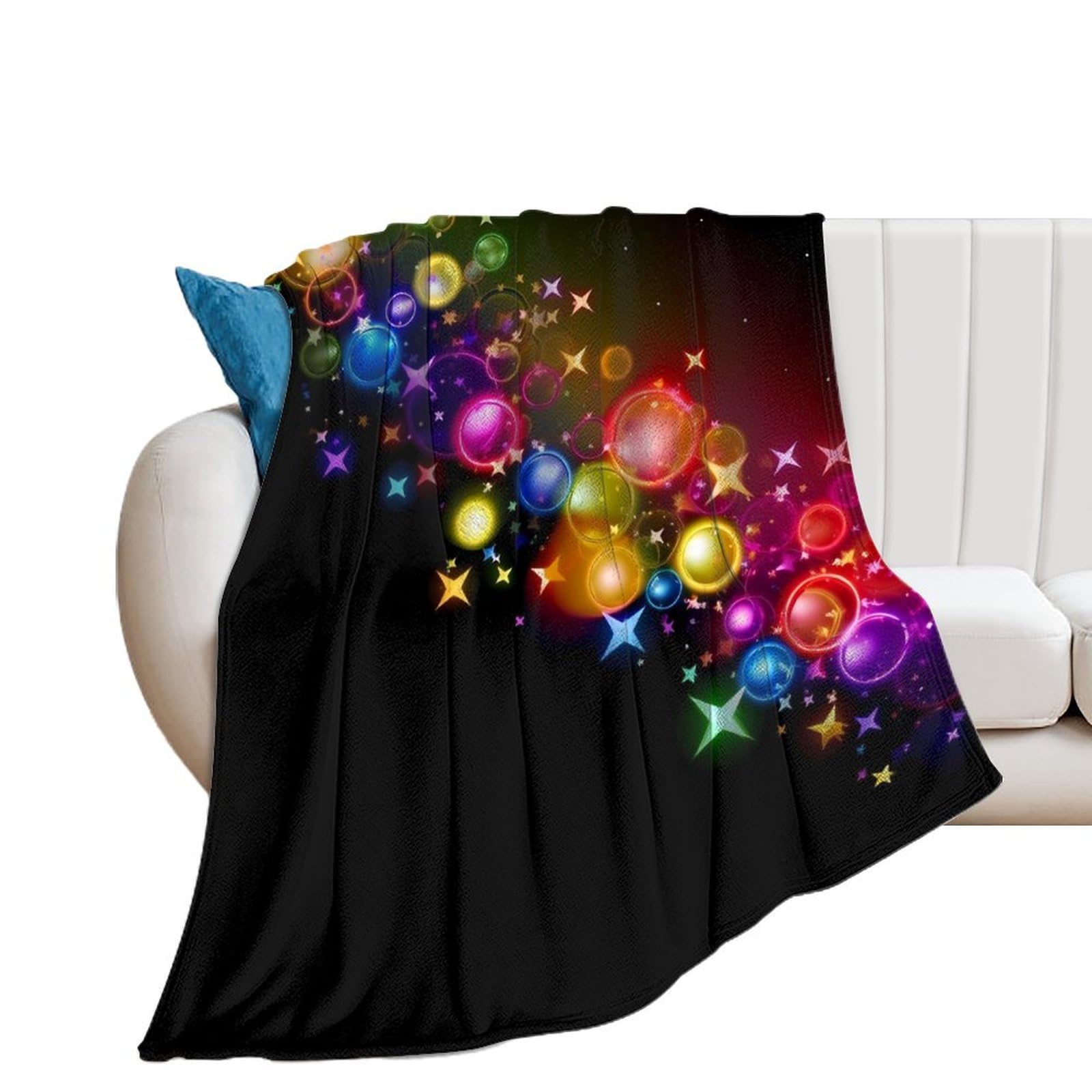 Couverture flanelle anti-boulochage légère plaid étoiles arc-en-ciel toutes saisons