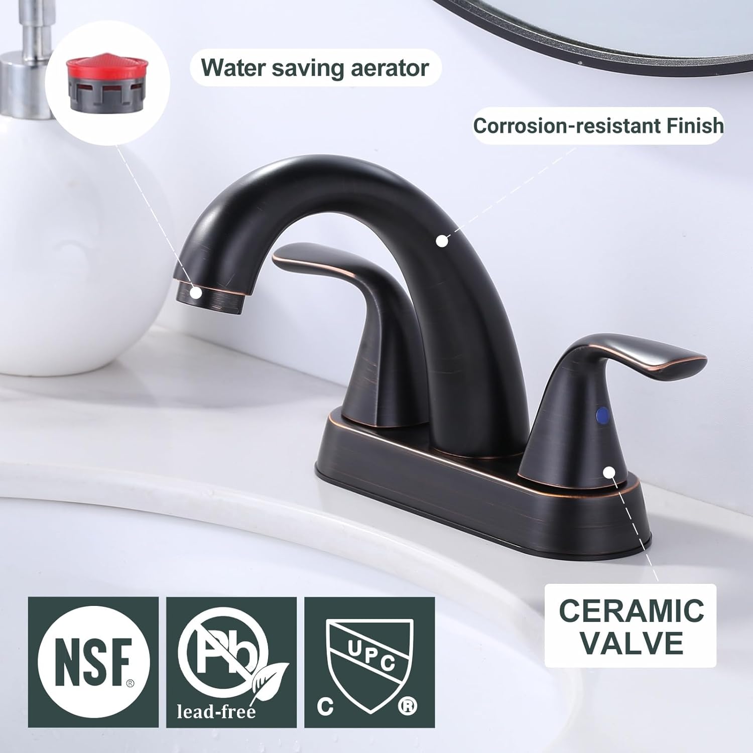 Bathroom Sink Faucet Oil Rubbed Bronze: ALEASHA 4 Inch Centerset Bathroom Faucet, 2-Handle Vanity Sink Faucet with Pop-Up Drain Stopper, RV Lavatory Faucets for Washroom Sink