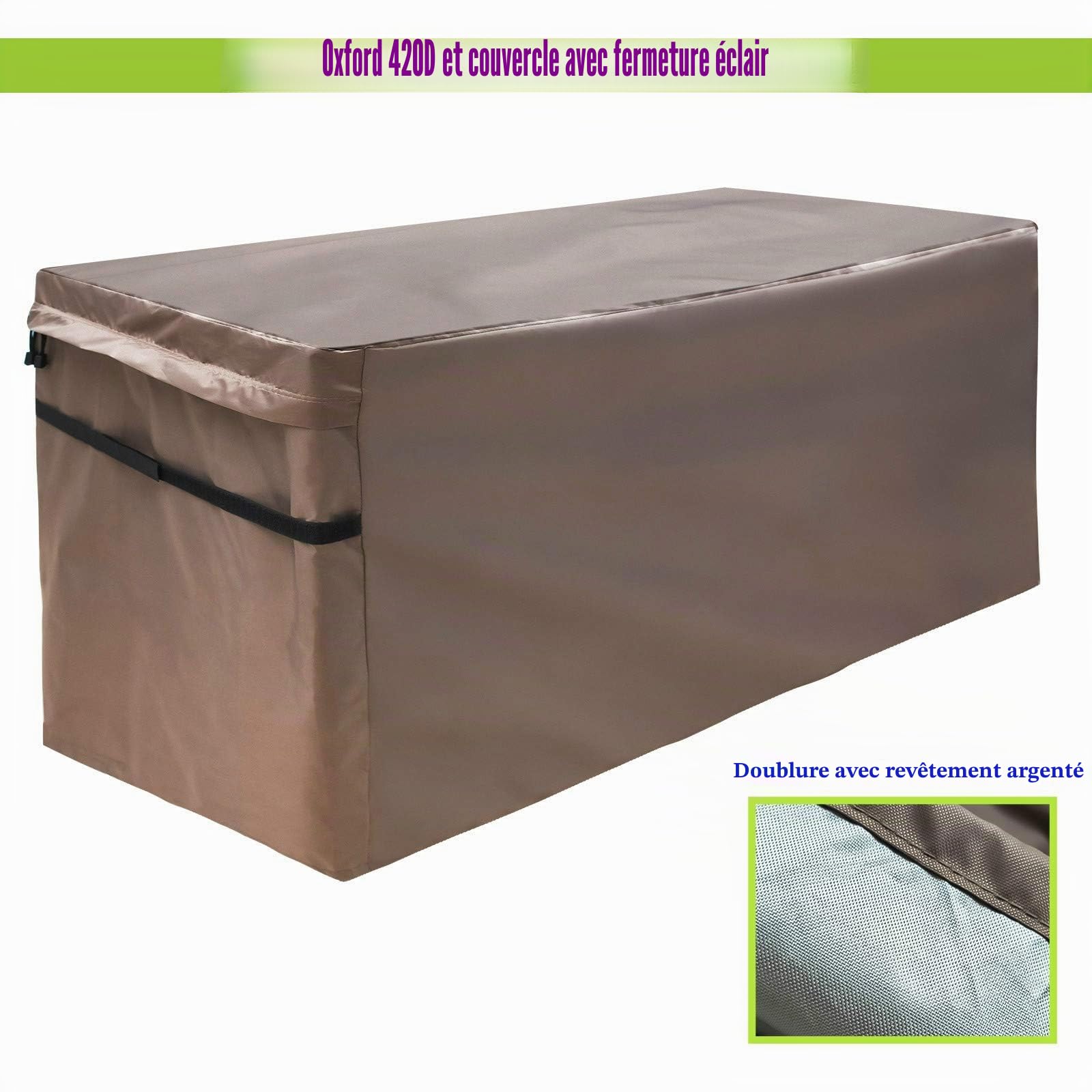 Housse Imperméable pour Coffre de Rangement en Jardin, Couverture pour Boîte de Terrasse avec Couvercle à Zip et Ventilation, Oxford 420D Brun (157 x 76 x 69 cm)