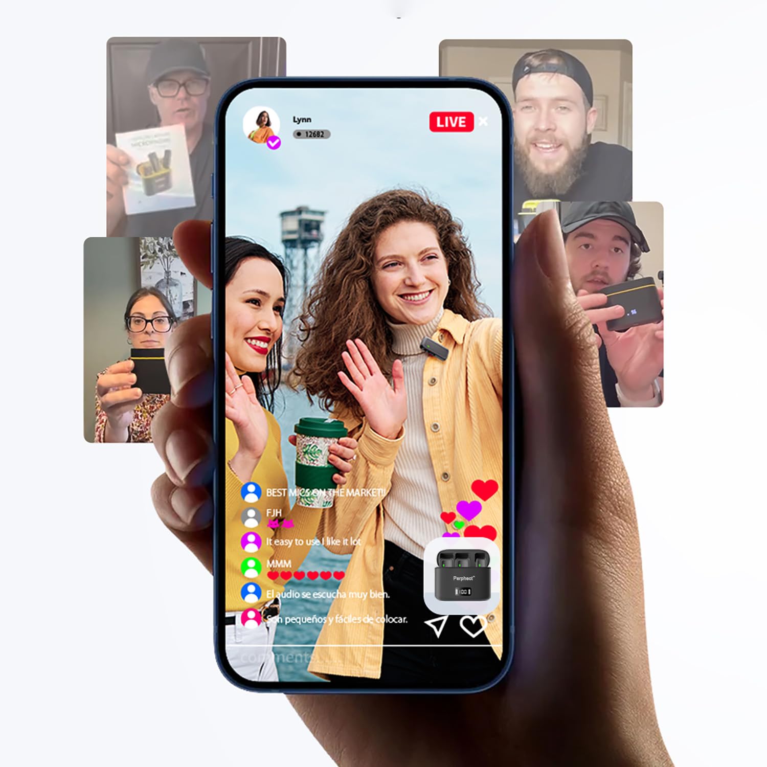 Perphect 2 Pack Mini Wireless Lavalier Microphone for iPhone Android with Charging Case Cordless Clip on Lapel Mic (USB Type-C)