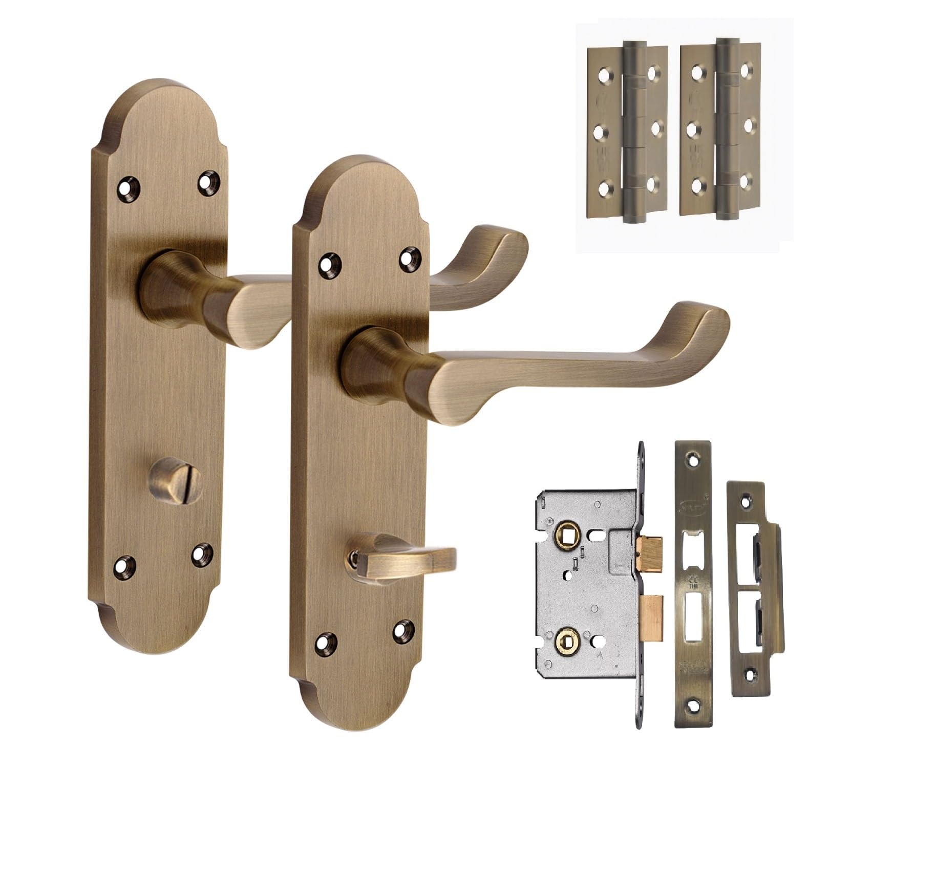 Golden Grace Antique Brass Victorian Epsom Design Scroll Bathroom Door Handles Bathroom Mortise Lock Hinges Finish 168Mm Long