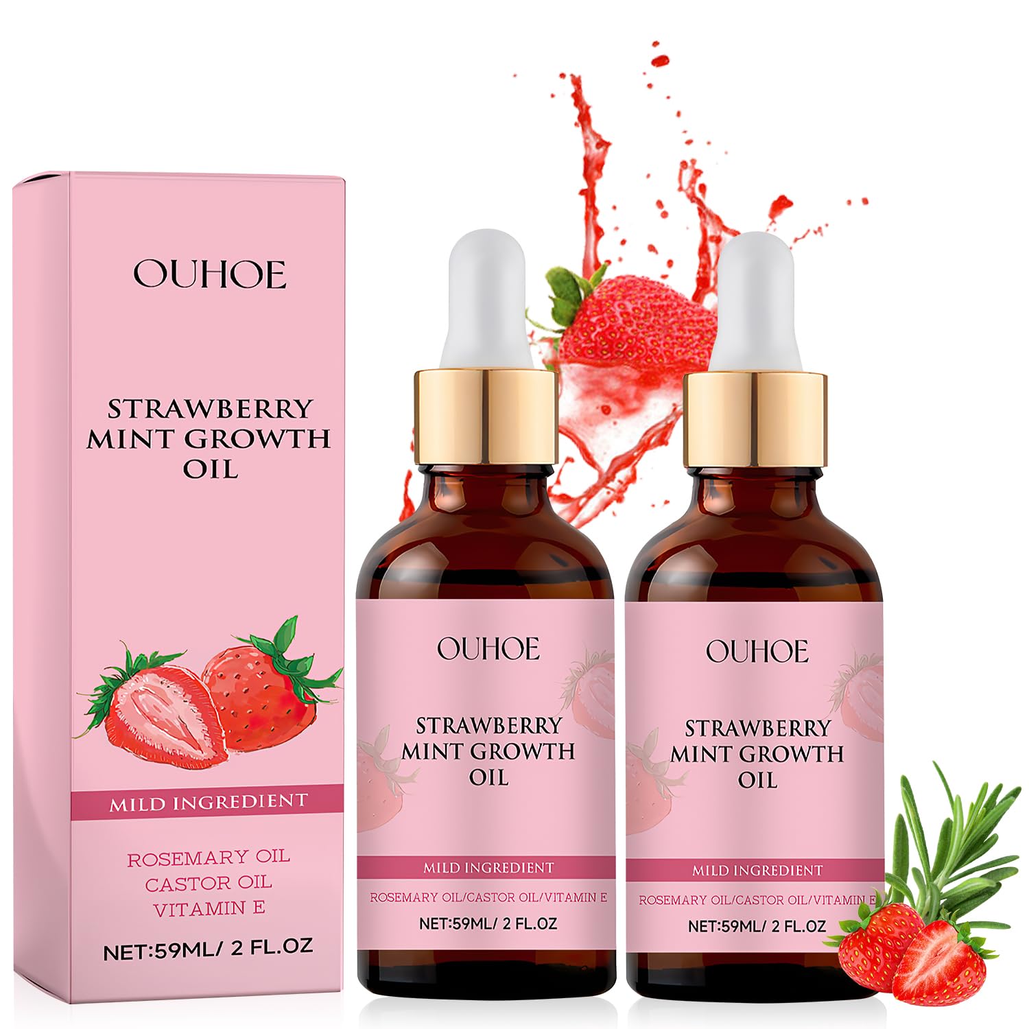 KLIFE 2PCS Strawberry Mint Hair Growth Oil - Natural Essential Oil for Thin, Dry, Damaged Hair