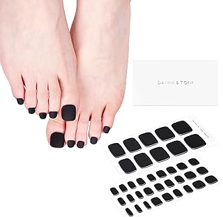 DANNI & TONI Semi Cured Gel Toenail Strips Matte Black (Black Velvet) Solid Color Glazed Gel Pedi Wraps 37 Stickers