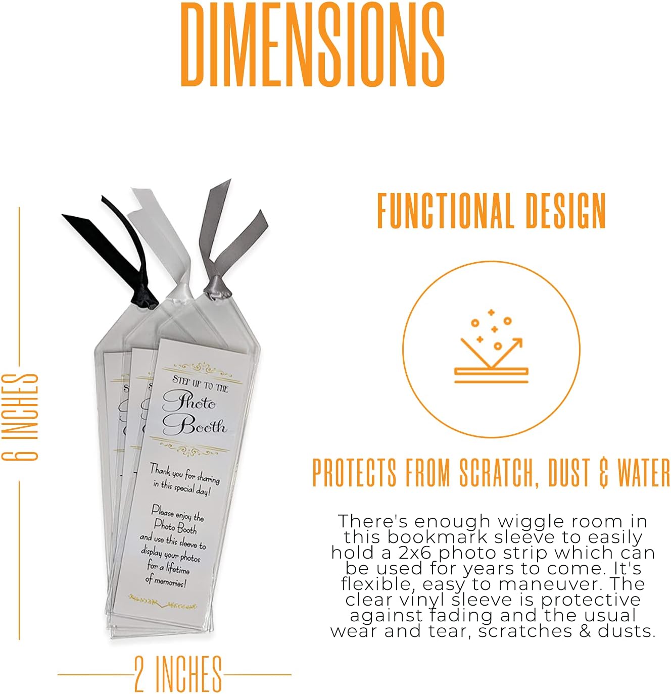 Photo Booth Nook | 2x6 Clear Bookmark Sleeves (250 Count) | Plastic Bookmark Sleeves for Photo Booth Strips with Silver Inserts | Bulk