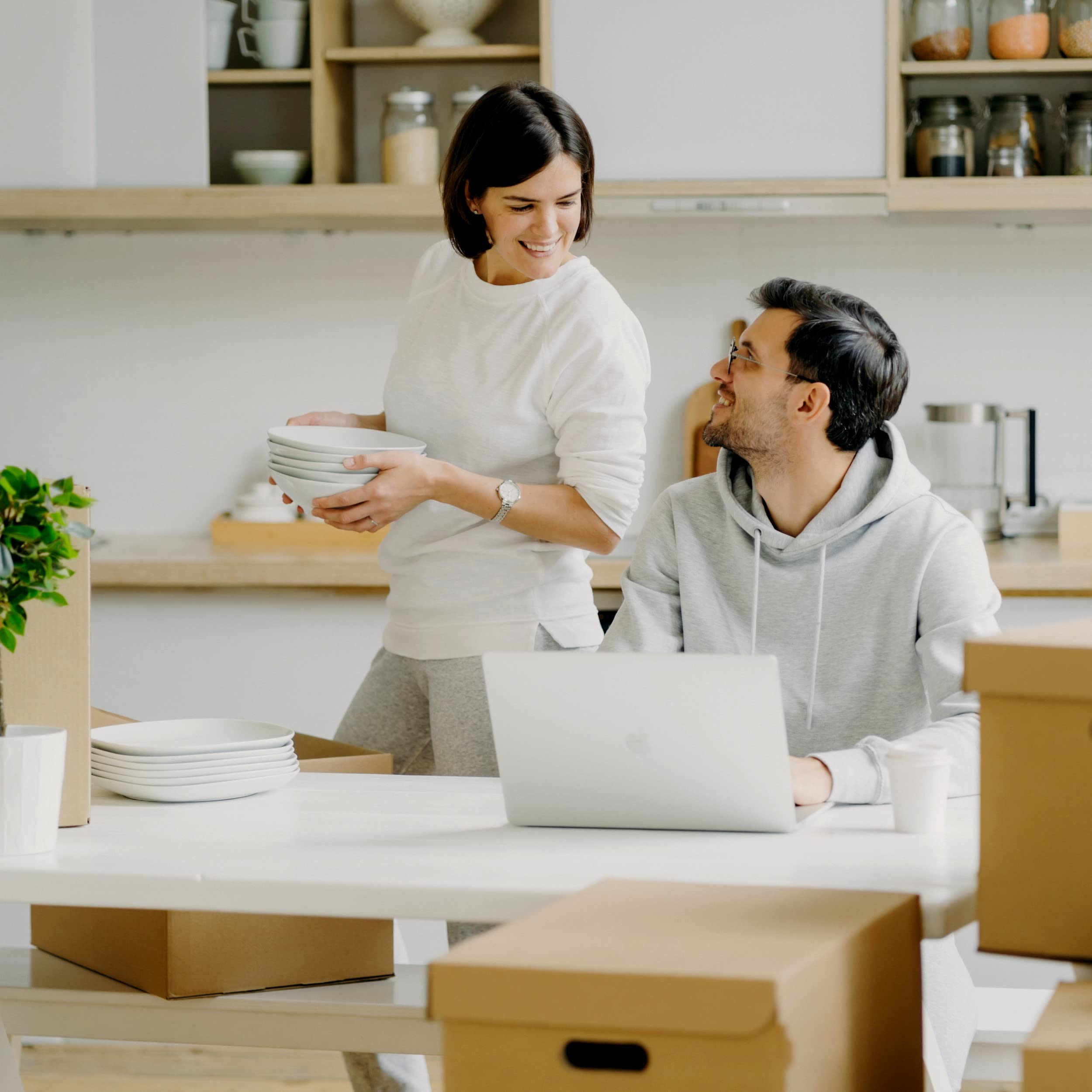 IDEA HOME SET de 6 Caja de Mudanza Caja de Archivo Movebox | Caja de Almacenamiento de Cartón con Tapa Caja de Embalaje Estable con una Capacidad de Carga de 30 kg, Incluye Marcador