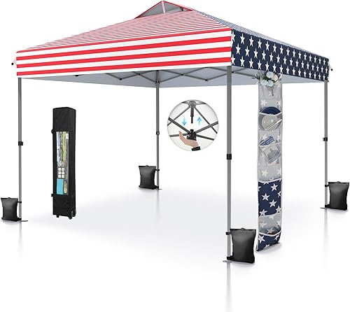 Miniatura 16 de MFSTUDIO Carpa Desplegable de 10x10 pies, Refugio Gazebo Sombra Solar Toldos Impermeables Patio Portátil Carpas con Malla Desplegables para Playa,