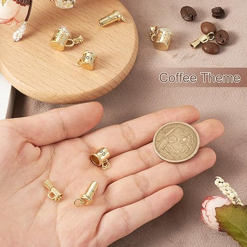 Miniatura 7 de Pandahall 8 dijes colgantes chapados en oro real de 18 quilates para taza de café y taza de té para hacer pulseras y collares de bricolaje