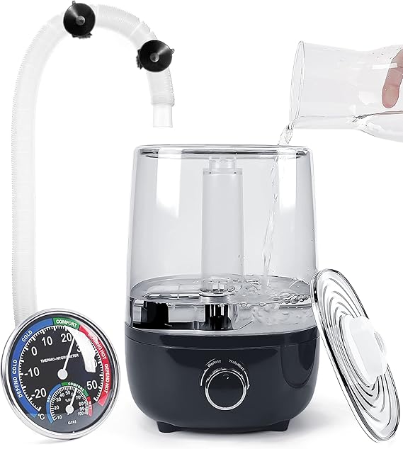Top fill Reptile Fogger Terrariums Humidifier Fog Machine Mister with 4L Visible Large Tank & Extension Hoses, Suitable for Terrariums & Enclosures, Ideal for Reptiles/Amphibians/Herps/Vivarium/Moss