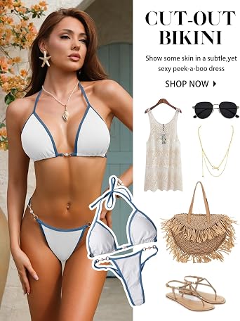 UMIPUBO Womens Swimsuit Triangle Bikini Sets Sexy Halter Two Piece Swimwear Padded Swimming Costume Bikini Top with Low Waisted Swim Thong Ladies Bathing Suit
