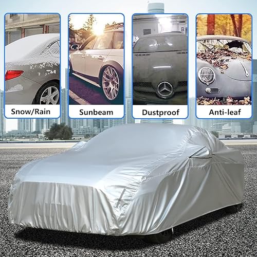 Miniatura 3 de Tecoom Funda para Automóvil Impermeable Todo Clima, Cubierta Completa Exterior Sin Cremallera y Bolsillos para Espejo, Resistente al Viento, Sol