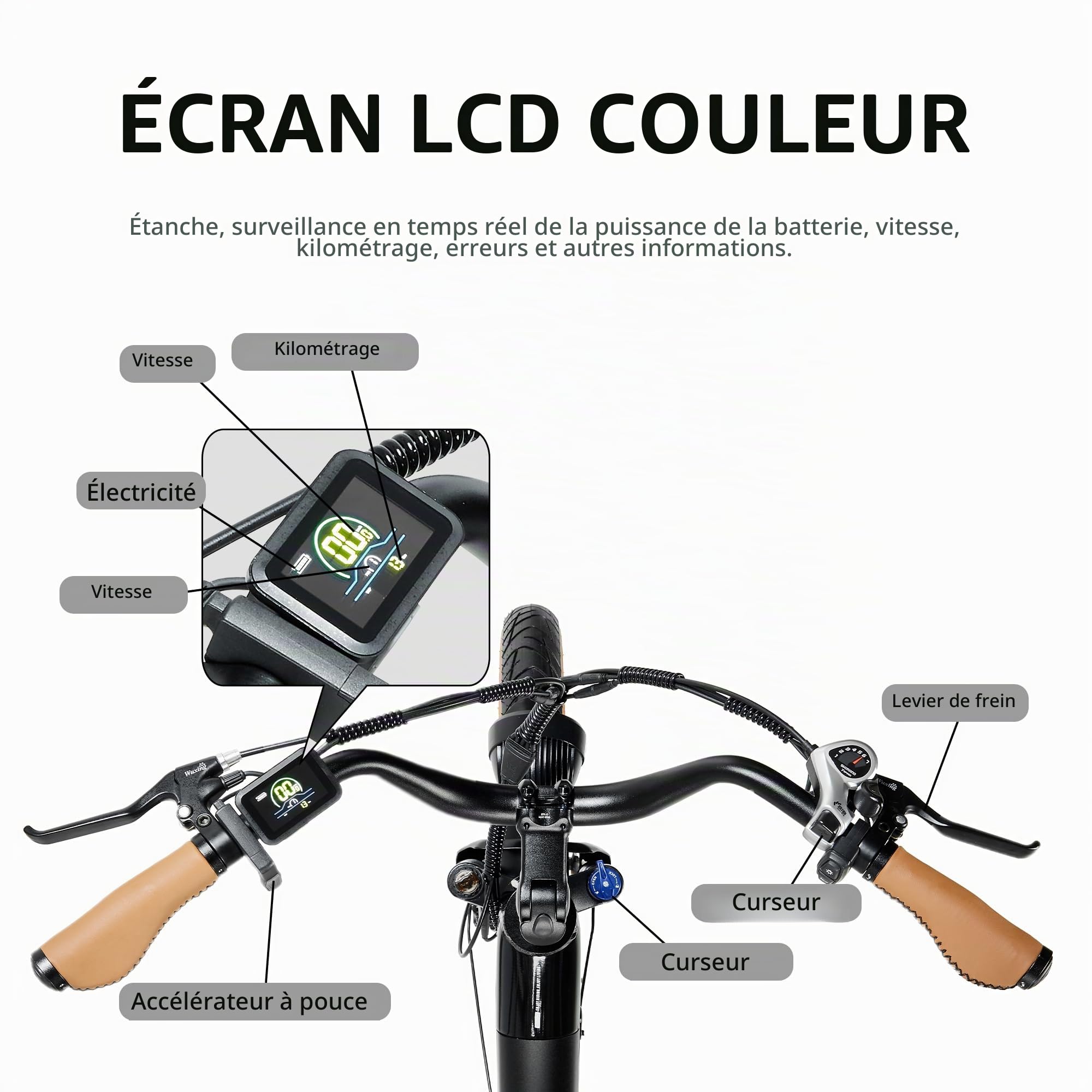 Vélo électrique 26 Pouces Ebike 48V20Ah Velo Electrique avec Potence réglable,7 Vitesses,Écran LCD HD,Suspension Avant,Autonomie 50-80 km