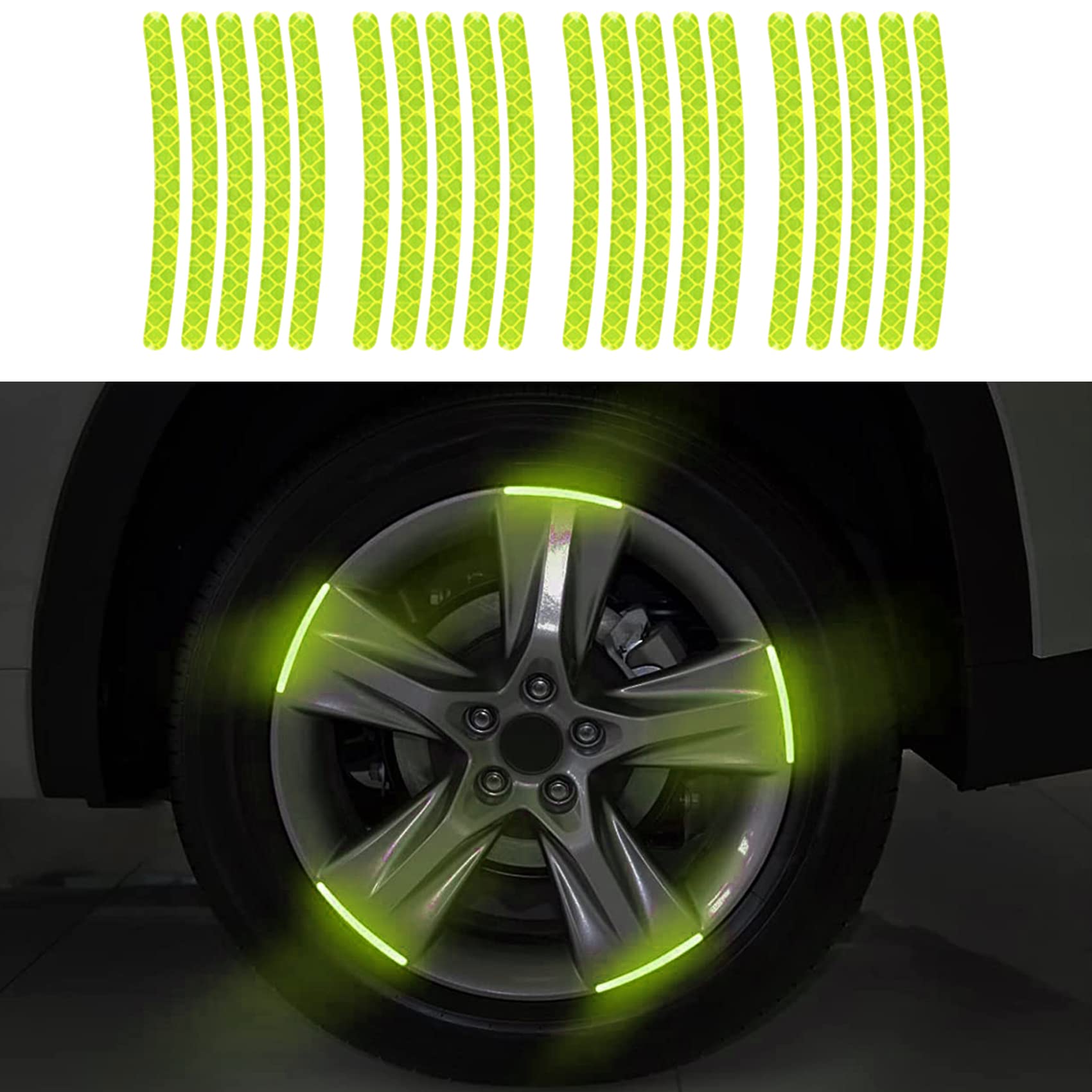 20 Pcs Car Wheel Hub Reflective Sticker, Night Reflective Safety Decoration Strip, Auto Decorative Reflective Sticker, Waterproof Reflective Rim Sticker, Suitable for Cars, Trucks, Motorcycle