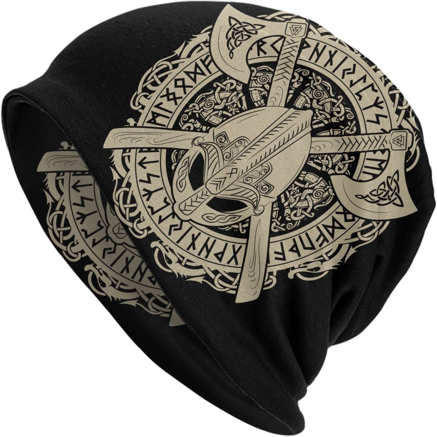 Men Vikings Beanie Caps,Norse Rune Skull Cap Knit Hat Slouchy Cap Autumn Summer Casual Beanies Hat
