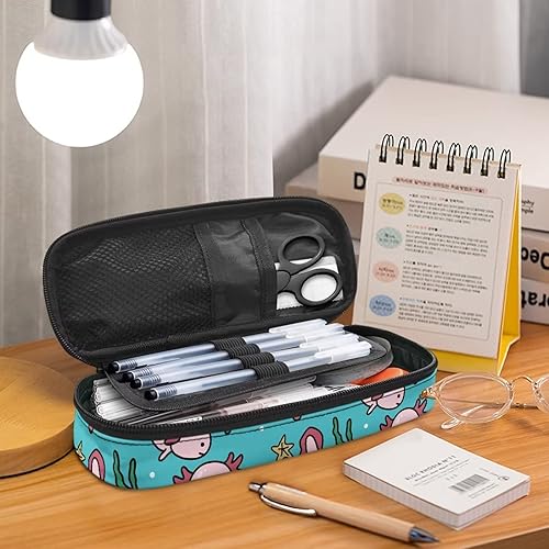 Miniatura 4 de DISNIMO Axolotl - Estuche grande para lápices para niños y niñas, bonito estuche de lona con cremallera de gran capacidad, estuche organizador para