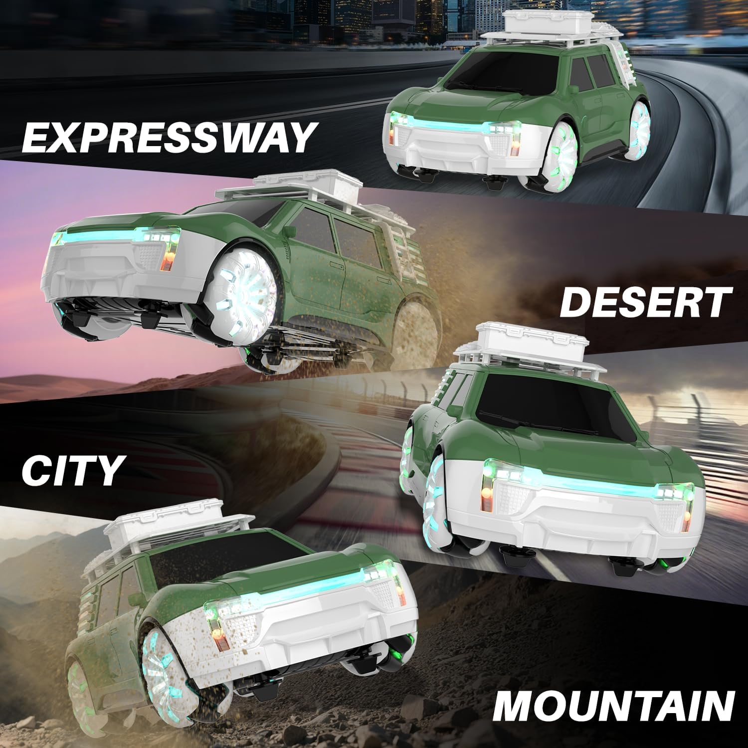 Remote Control Drift RC Car - 2.4GHz Drift RC Stunt Car with Light Spray & Music,360° Rotate Hobby RC Cars Toy for Kids 8-12 (Green)