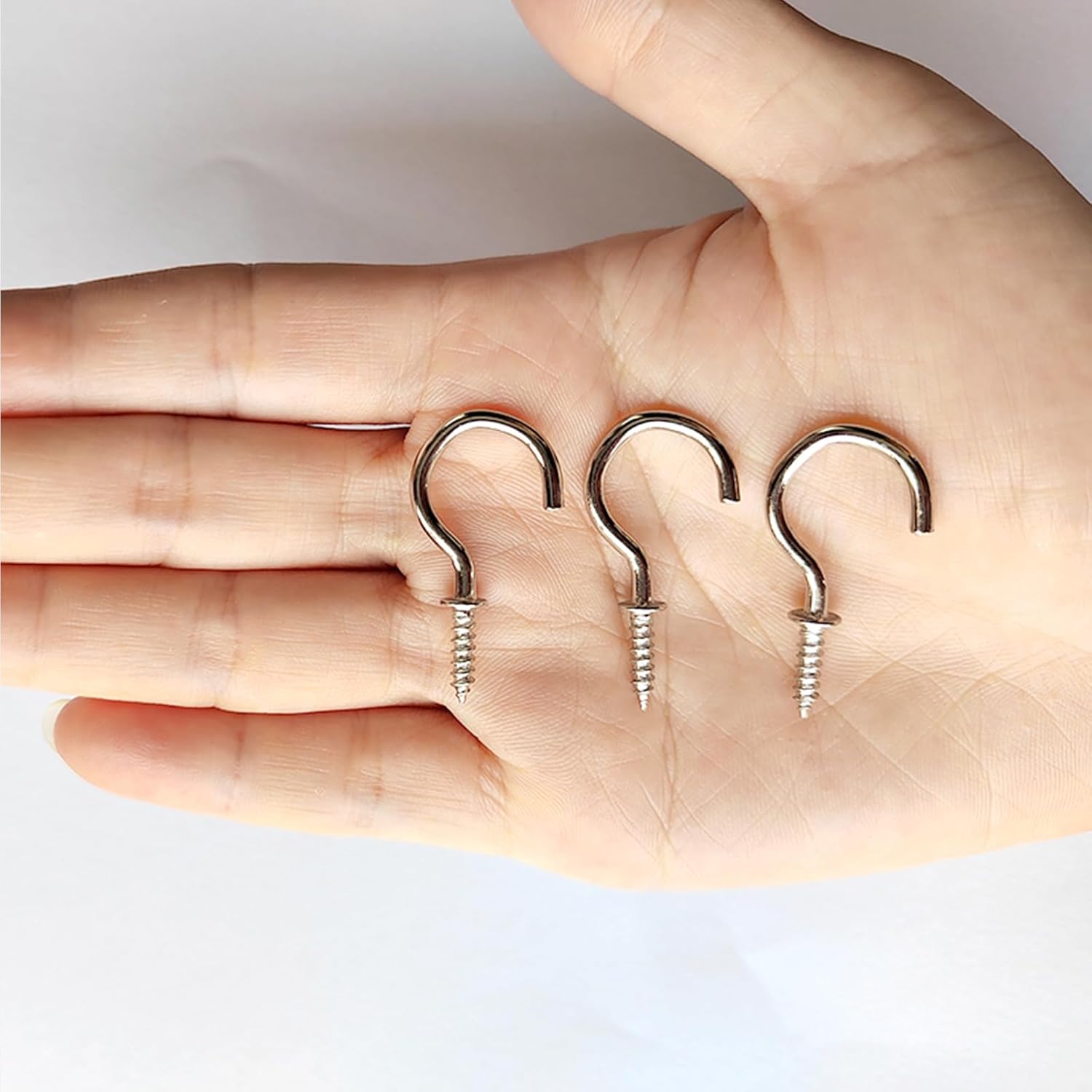 Set of 100 Nickel Plated Metallic Silver Cup Hooks Small Hooks, 1/2 Inch Delicate Size, Threaded Ceiling Hooks, Plant Hooks, Kitchen, and More Multi-Purpose in One.
