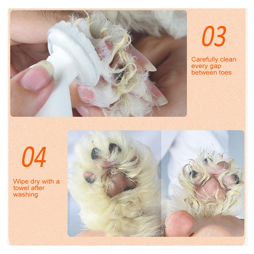 Pet Foot No Wash Foam, Dog Foot Cleaning Foam Cleaner Waterless Pet Claw Care Foam with Silicone Brush Scrubber Foot Care Supplies for Dogs Cats General 4
