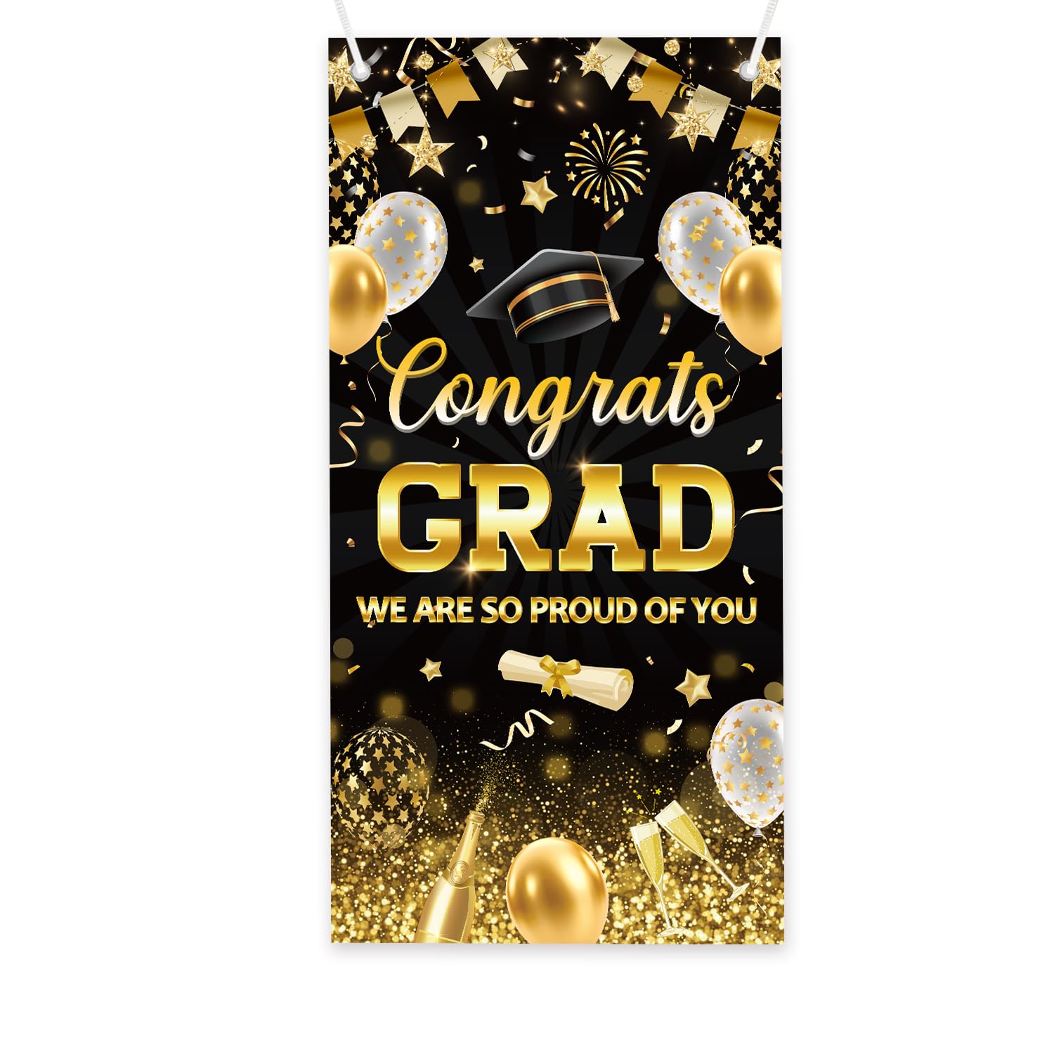 Luvart Graduation Decorations Congratulations Backdrop - Graduation Congratulation Decoration Leavers of 2026 Door Cover, Black Gloden Door Banner Décor