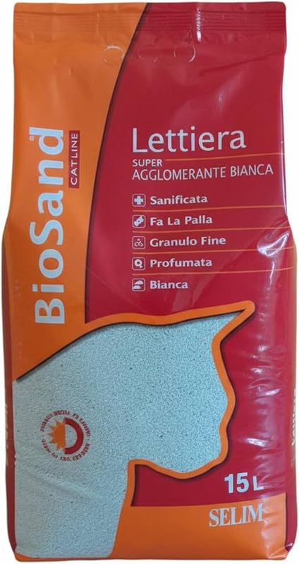 BioSand Super Agglomerating White Cat Litter Tray – 15L – Natural Bentonite Sand Sanitised and Scented with Talc – Fine Granule, Maximum Hygiene and Odour Control – Long Lasting