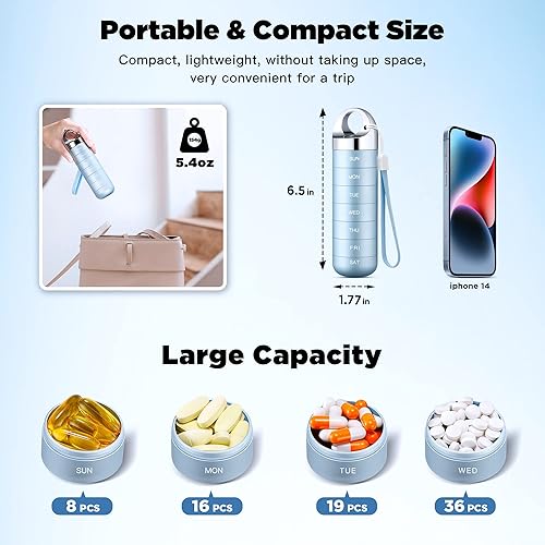 Miniatura 2 de Zannaki Organizador de pastillas de viaje de metal pastillero semanal portátil impermeable contenedor grande de aleación de aluminio sin BPA