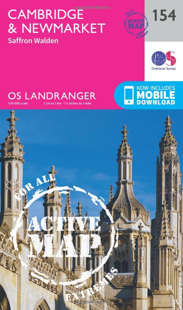 Cambridge & Newmarket Map | Weatherproof | Saffron Walden | Ordnance Survey | OS Landranger Active Map 154 | England | Walks | Cycling | Days Out | Maps | Adventure