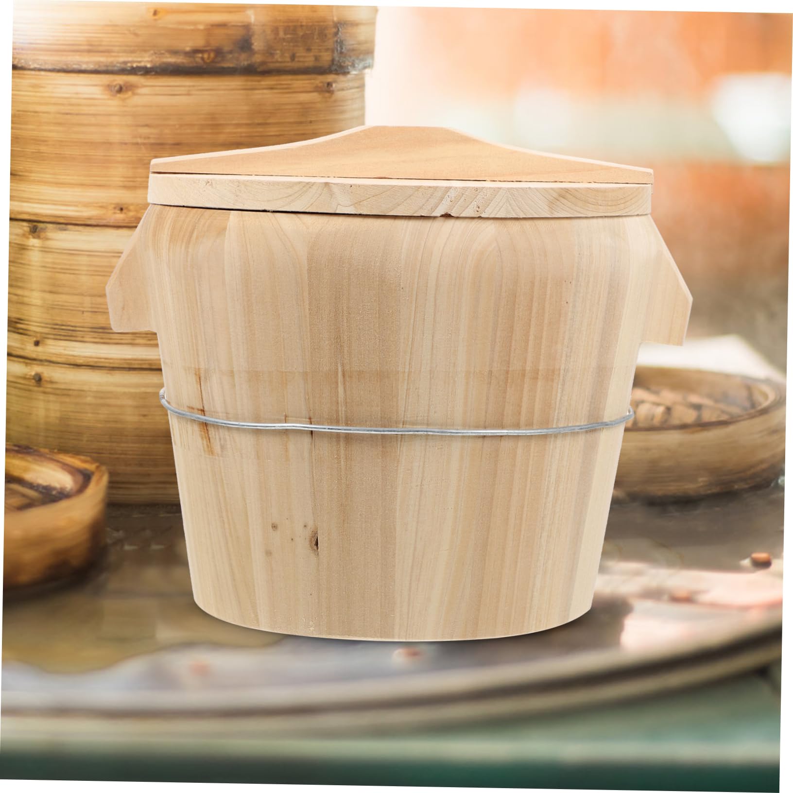 Cubo de Arroz al Vapor de Madera Natural para Restauración y Hogar | Madera Natural, Diseño de Fondo Móvil, Limpieza Sencilla, para Cocina al Vapor, Restauración y Hogar Doméstico