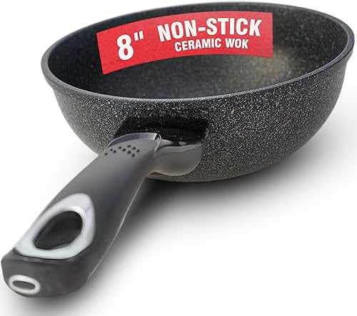 Home N KITCHENWARE - Sartén de mármol prémium de 9 capas, wok de mármol de cerámica, sartén antiadherente fácil de limpiar, revestimiento de mármol