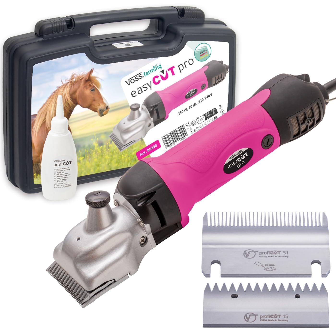 VOSS.farming easyCUT Pro Pferdeschermaschine Pink Aesculap Schermesser Set