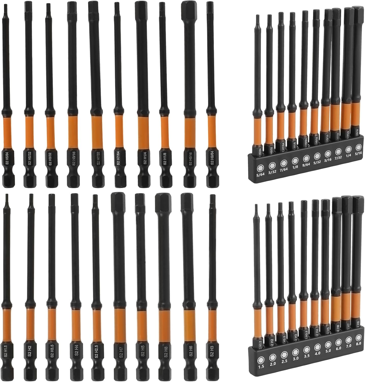 20-Piece Impact Hex Head Allen Wrench Drill Bit Set 1/4" Hex-Shank Metric and SAE S2 Alloy Steel Hex Bits Set, Impact Driver Bit Set with Magnetic Tips, Torx Screwdriver Bit Set for Drill Bit Tools