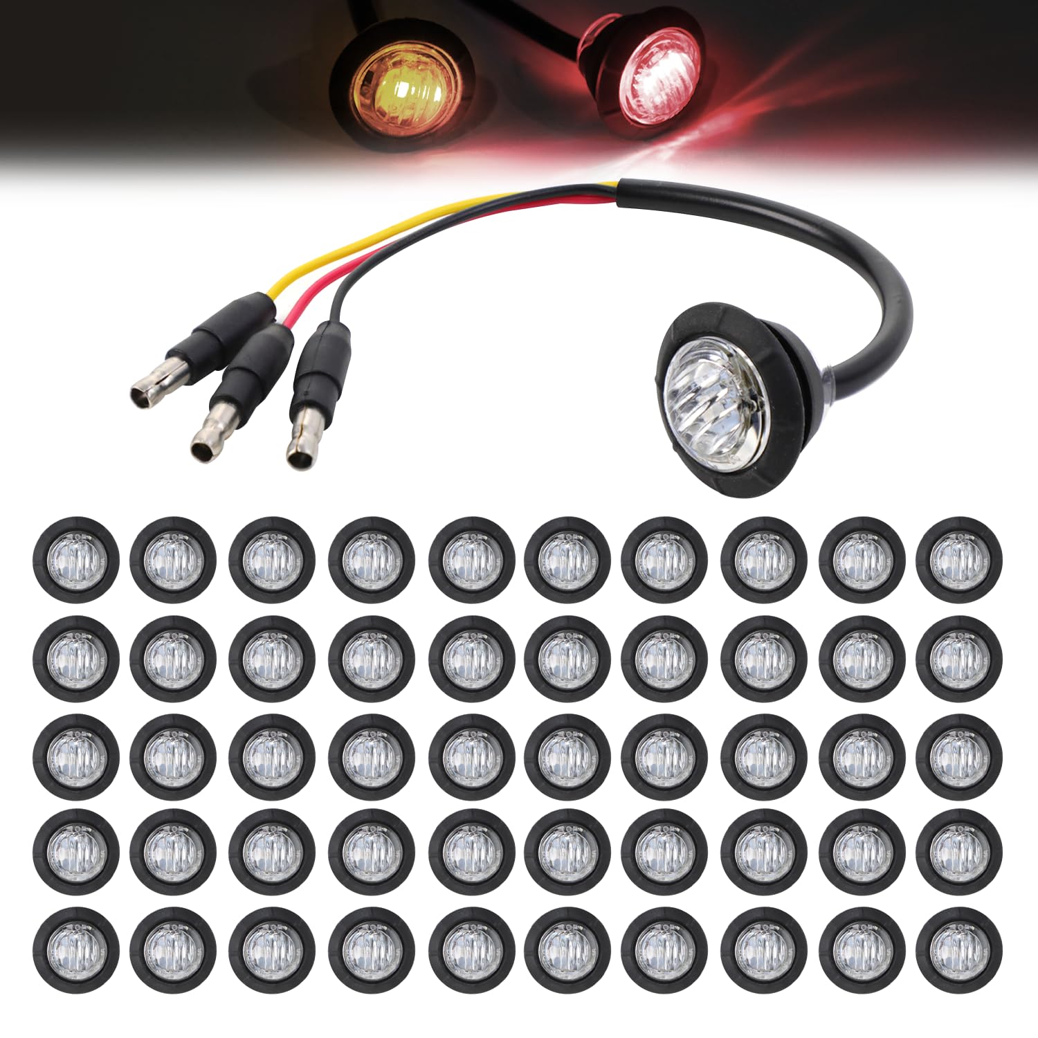 MADCATZ 50 Pcs Multi-Color 3/4 Inch Mini Round 2 LED Amber to Red Side Marker Indicator Clearance Light Dual Colors 12V DC, 3 Wire, for Truck Trailer