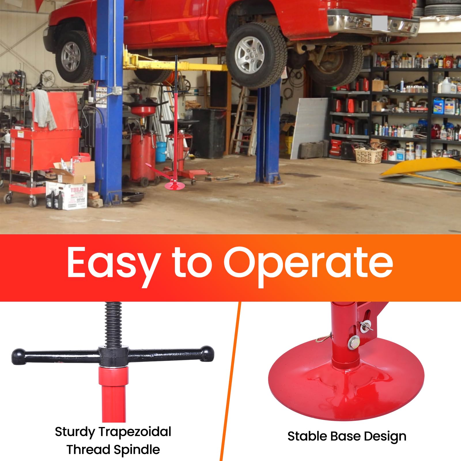Supporto meccanico 750 kg | Supporto da officina regolabile in altezza con mandrino a vite | sollevatore per ingranaggi 133 – 200 cm altezza di sollevamento | base rotonda 30 cm in acciaio | per
