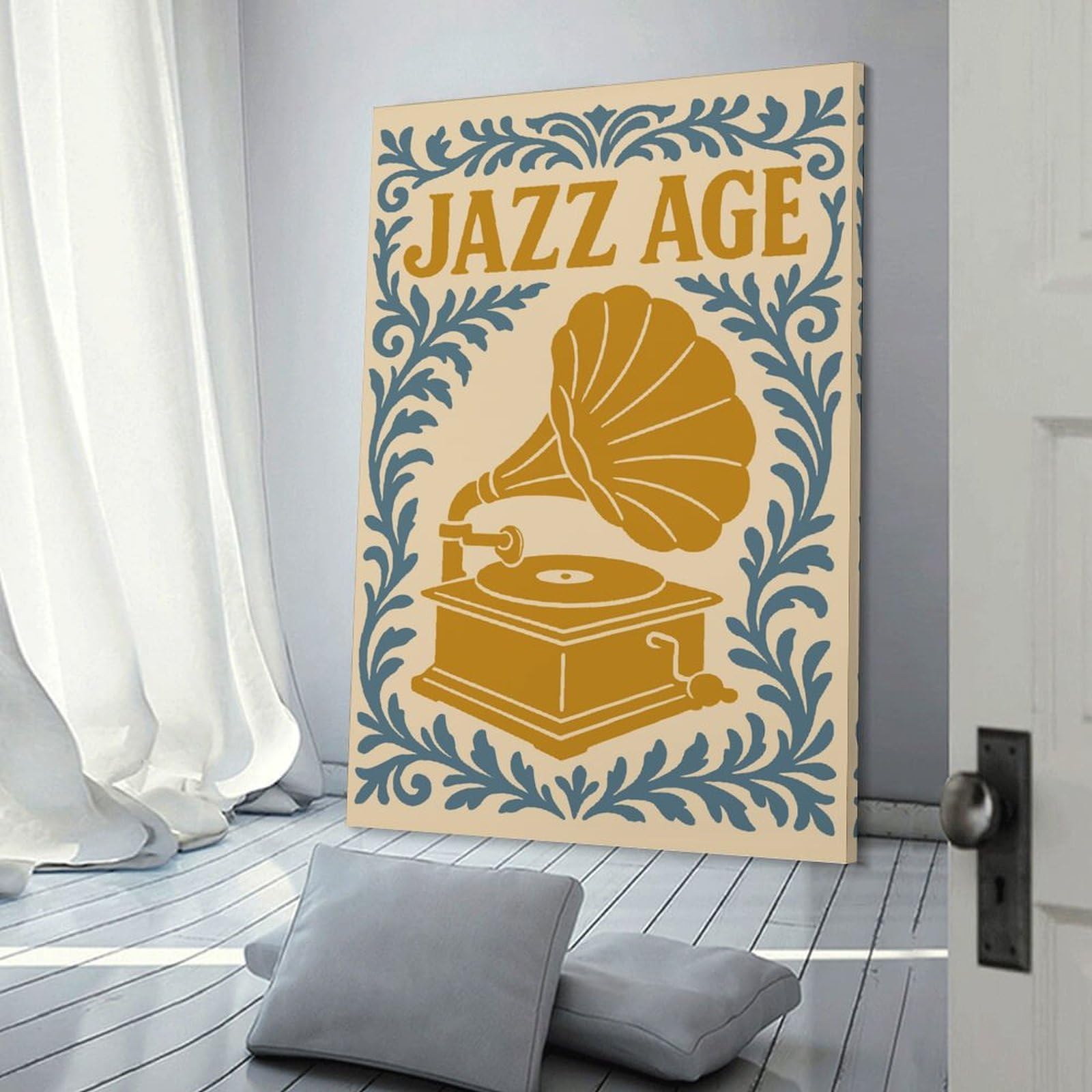 Junmoney Jazz Age Gramophone Art Canvas Art Print, 12x18inch(30x45cm), for Home Walls, Creative Rooms Or Shared Spaces, Decorative Artwork with Broad Appeal