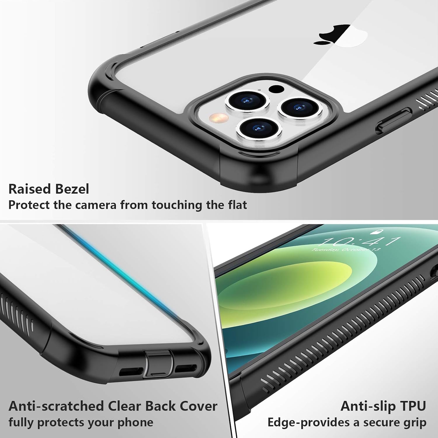 SPIDERCASE Compatible with iPhone 12/Compatible with iPhone 12 Pro, Protective Case with Built-in Screen Protector, Black/Clear