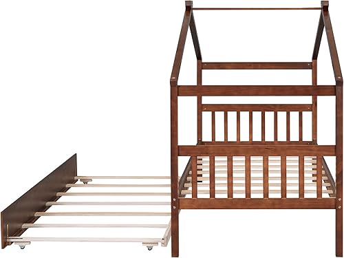 Miniatura 195 de Merax Cama de madera de tamaño individual con dos cajones, marco de cama de madera con techo para niños, adolescentes, niños o niñas, gris