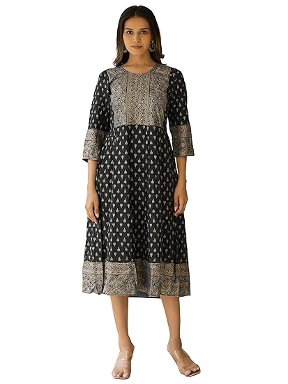 Women's Anarkali Cotton Foil Printed Kurti Only