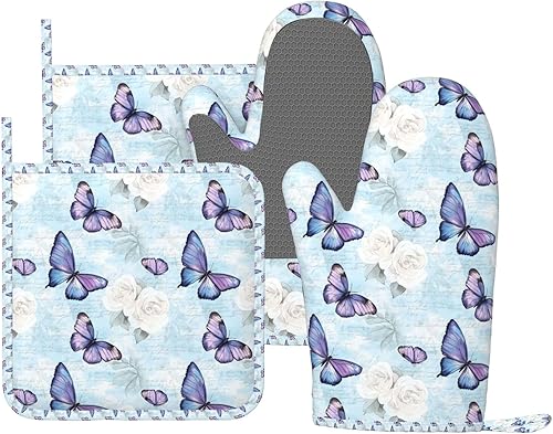 Miniatura 43 de Manoplas de horno y agarradores de ollas de mármol blanco y oro de silicona, accesorios de cocina de 4 piezas, guantes largos resistentes al calor