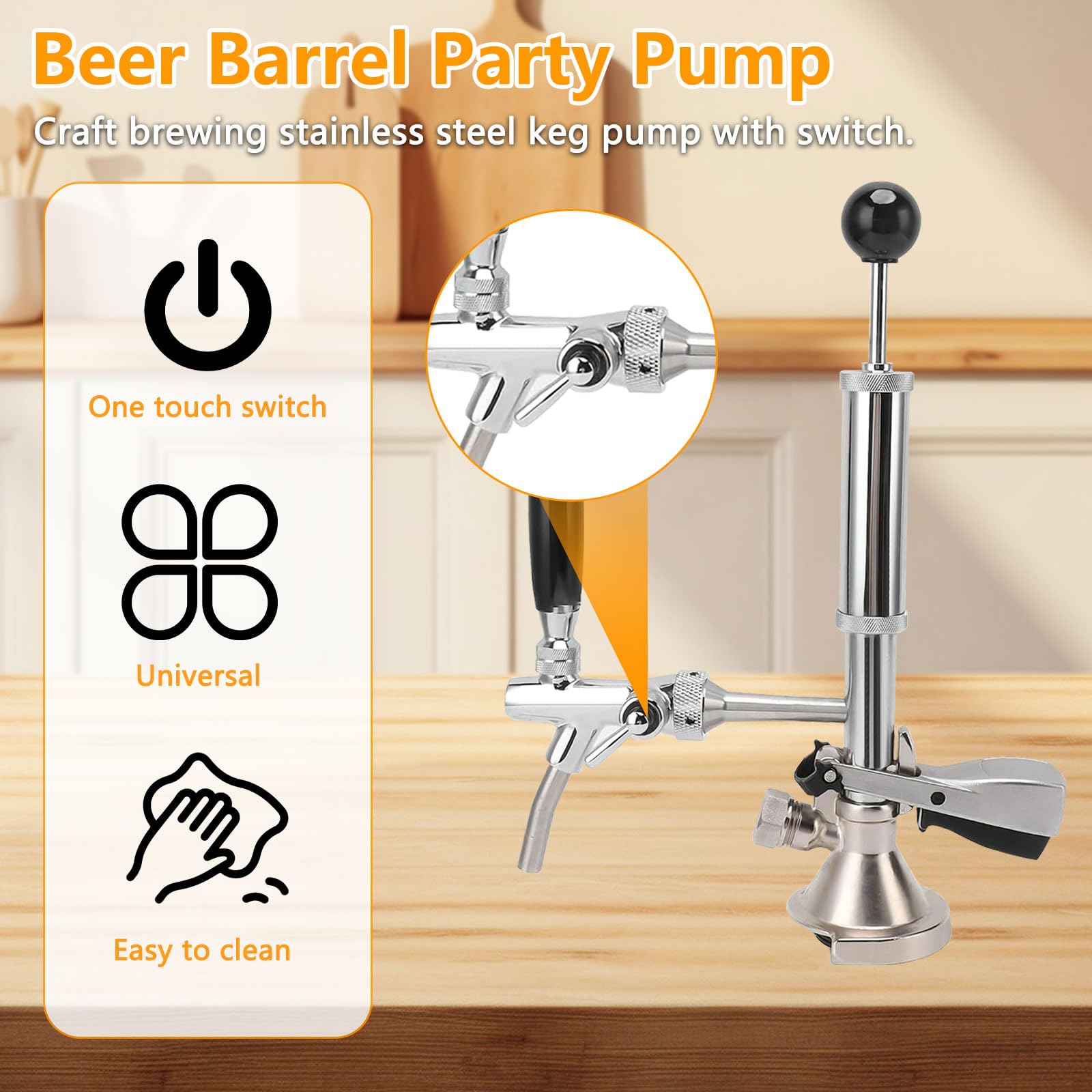 4 Zoll Bierfass Partypumpe, Edelstahl Bierfass Zapfhahn mit Luftpumpe und Verteiler, Fassbier Kegerator Pumpe für Picknicks, Partys oder Camping