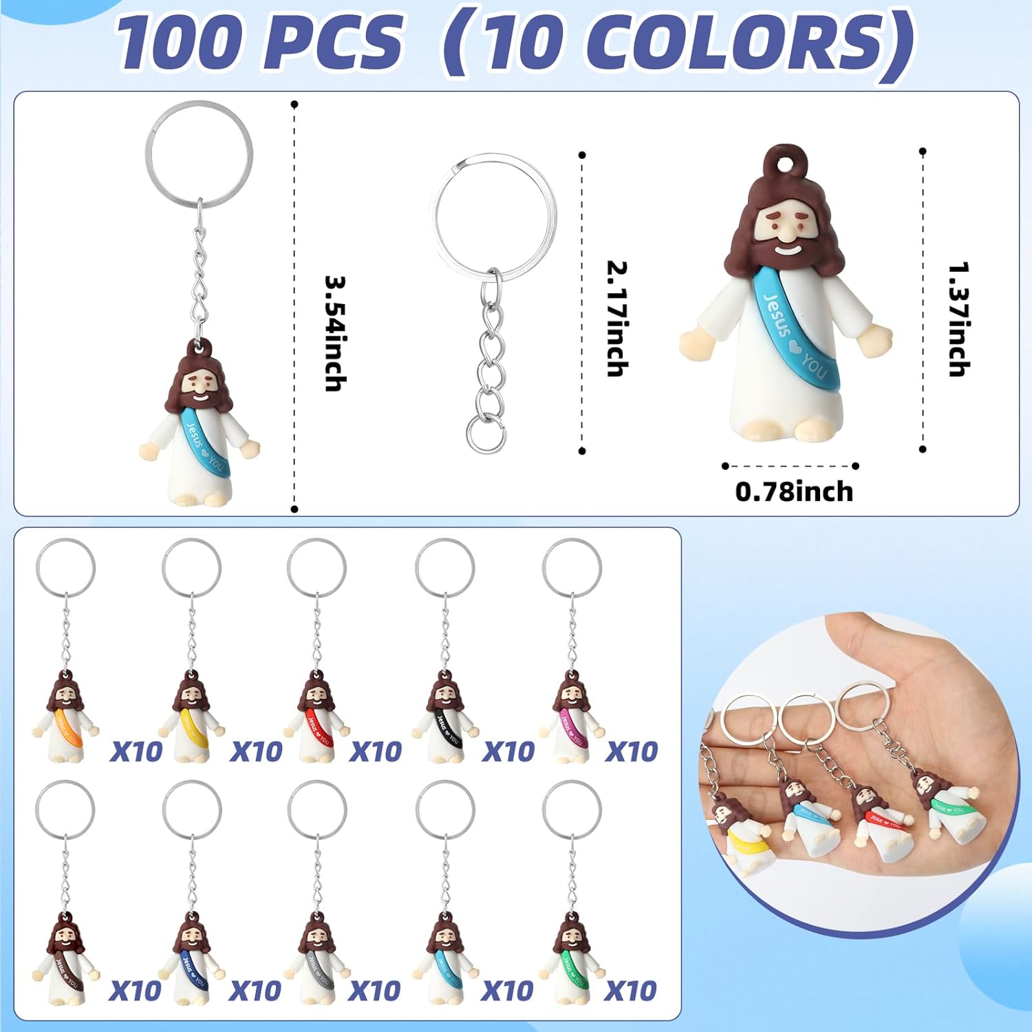 25 Or 50 Or 100 Christian Little Jesus Figures Printed With Jesus Love You Hanging With Keyrings For Baptism