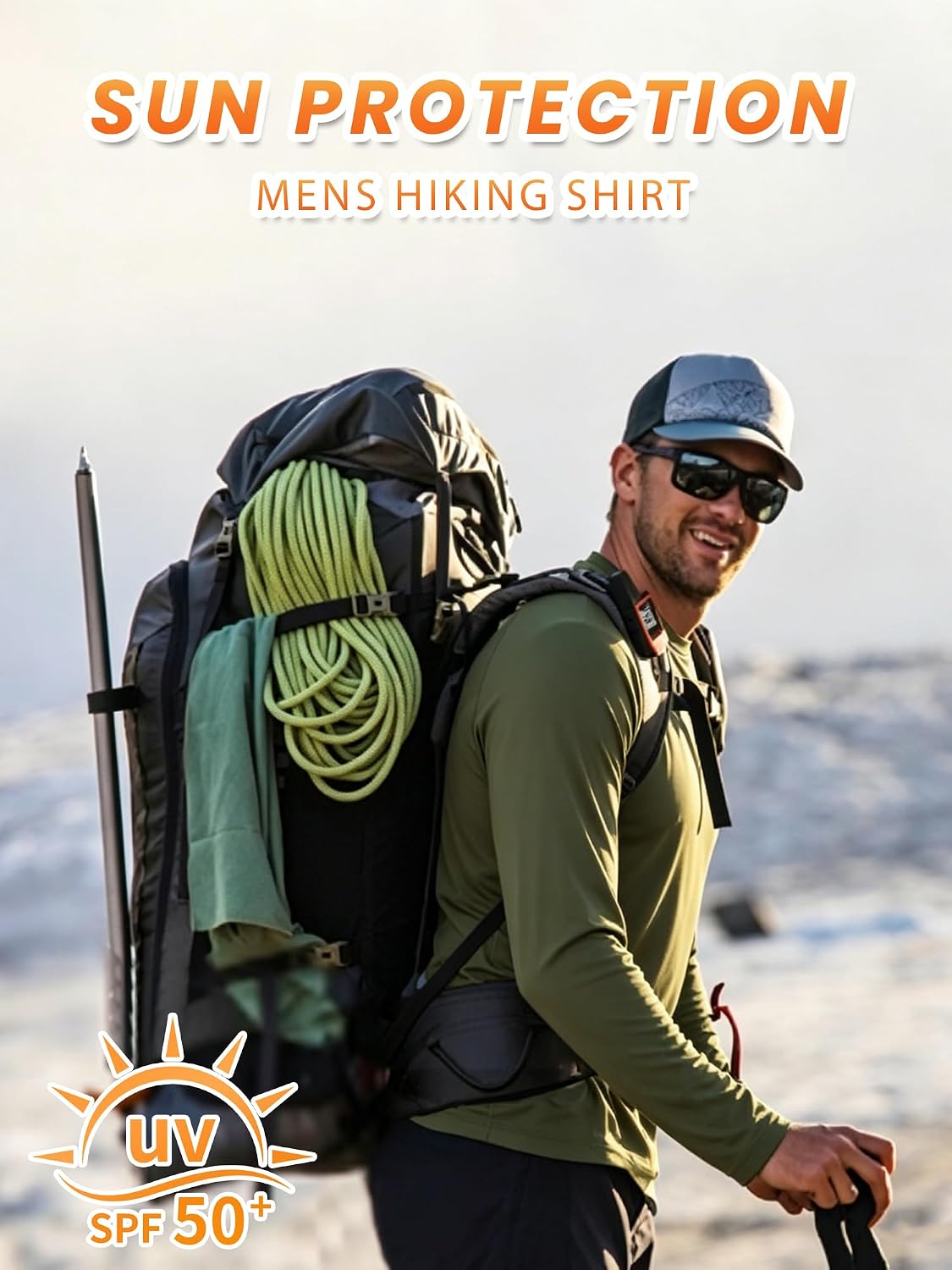 Mens Long Sleeve Tee Shirts Sun Protection Fast Dry | CrewNeck,SunProtection,UPF,UV,Workout,Running,Hiking,Fishing,Cycling,Cooling,Moisture Wicking,Quick Dry,Athletic
